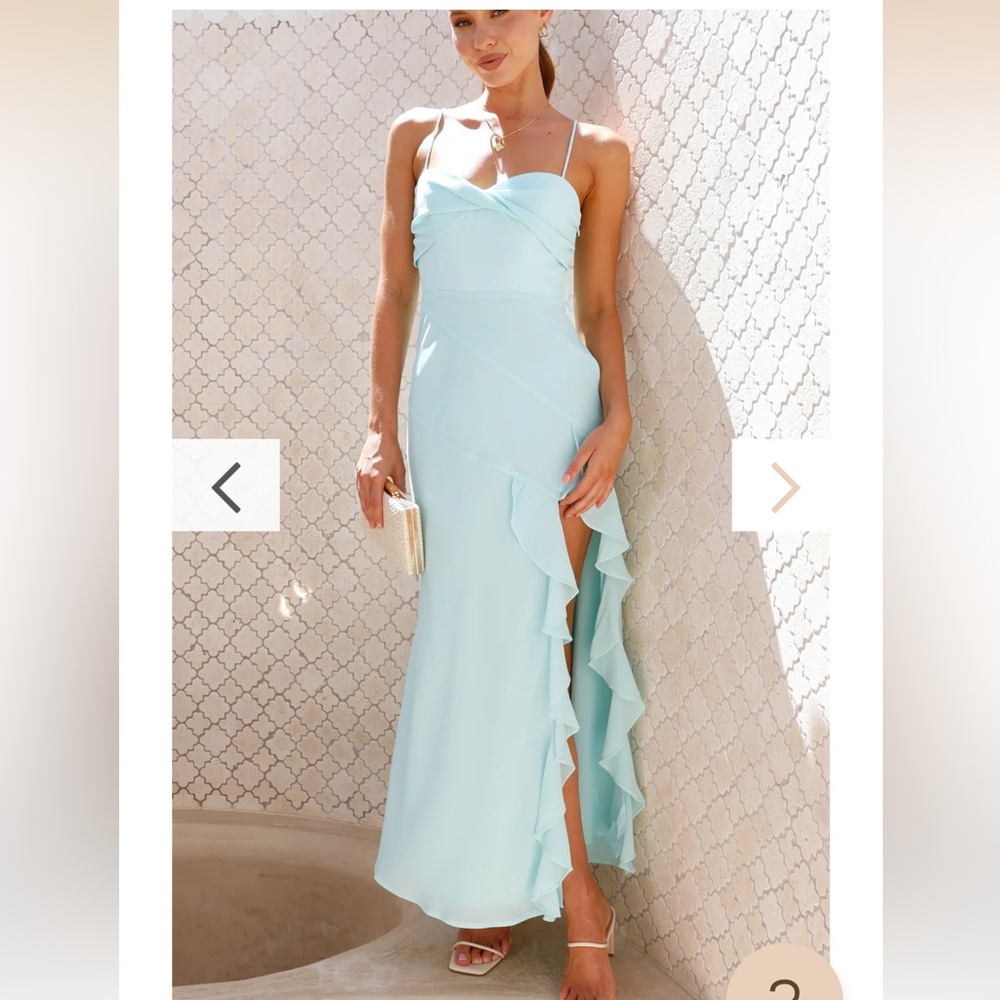 Elegant Light Blue Ruffle Maxi Dress